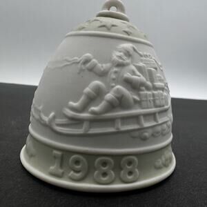 LLadro Christmas Holiday ornament 1988 Bell signature year santa Spain Porcelain